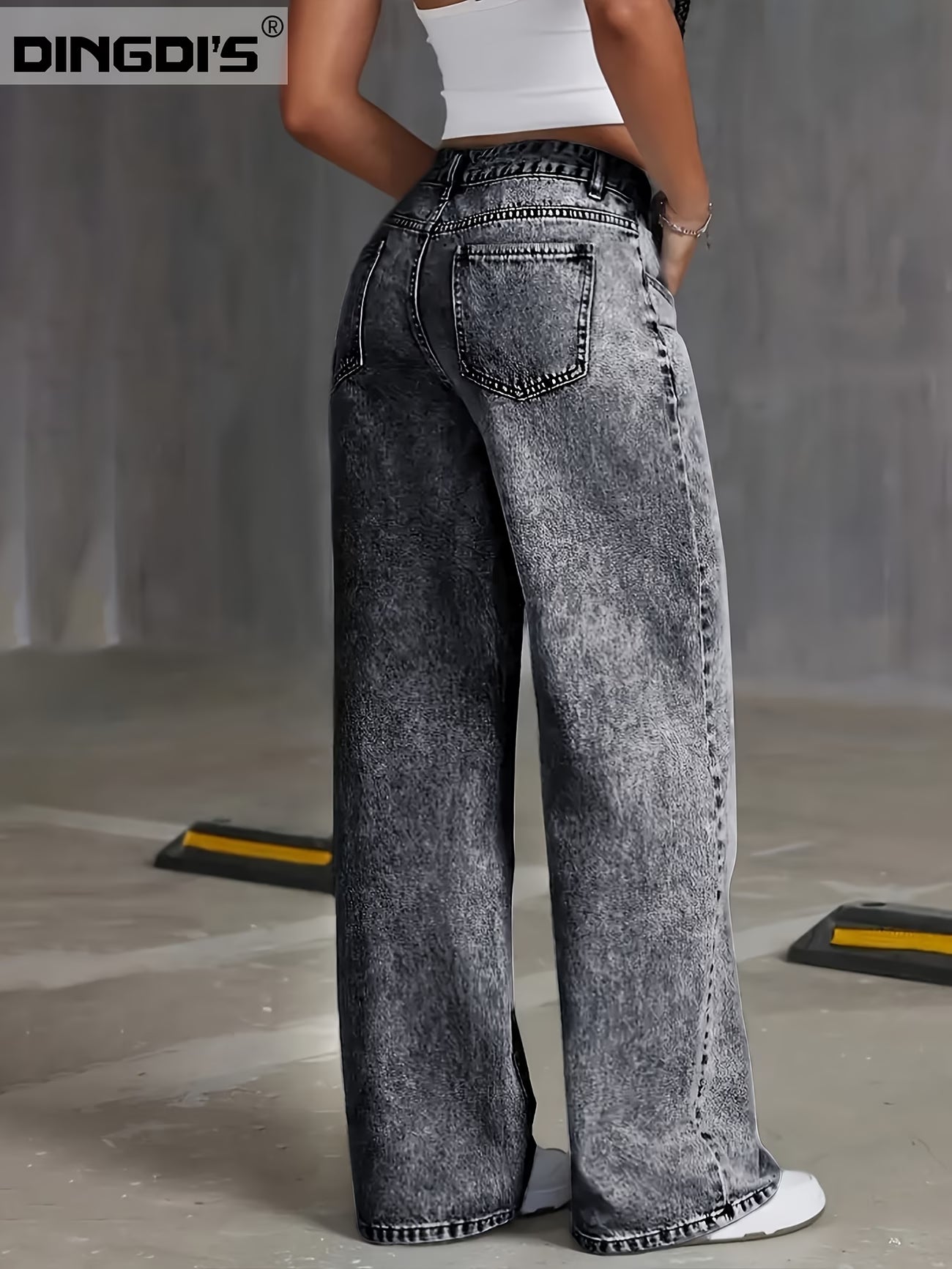 High-Waist Grey Wide Leg Jeans for Women