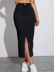 Elevra High-Waist Denim Maxi Skirt