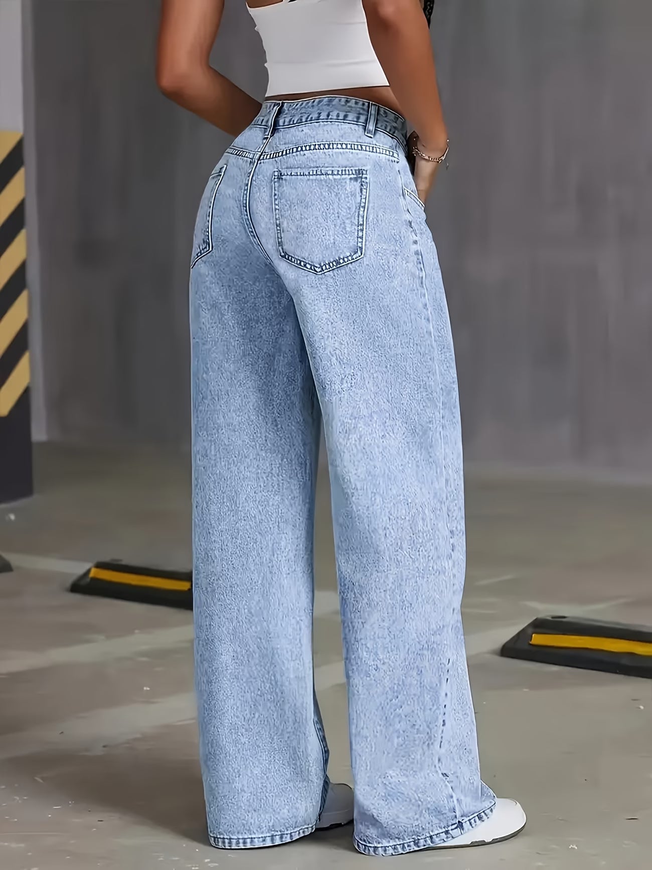 High-Waist Wide Leg Acid Wash Jeans for Women