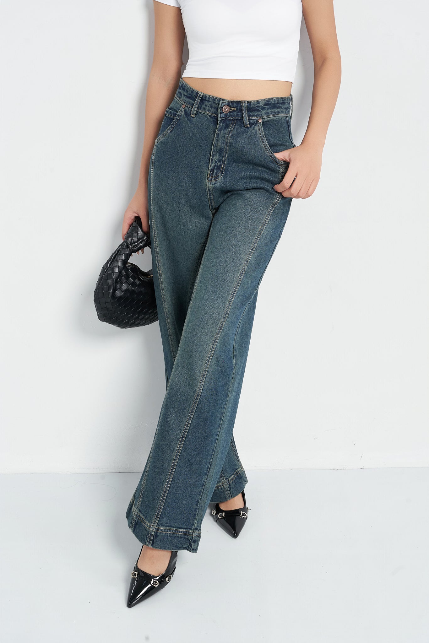 Tinted Vintage Washed Wide Leg Baggy Jeans