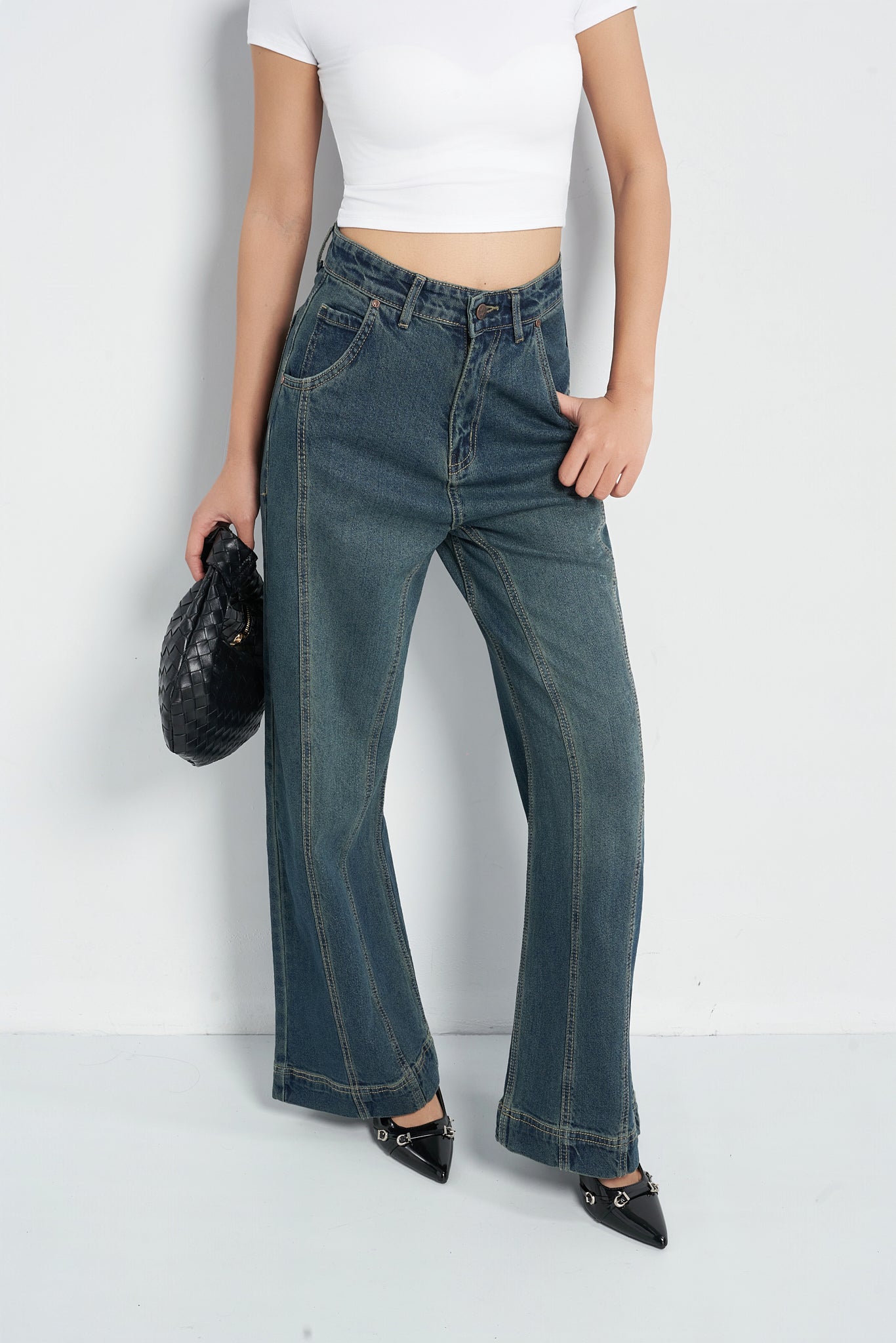 Tinted Vintage Washed Wide Leg Baggy Jeans