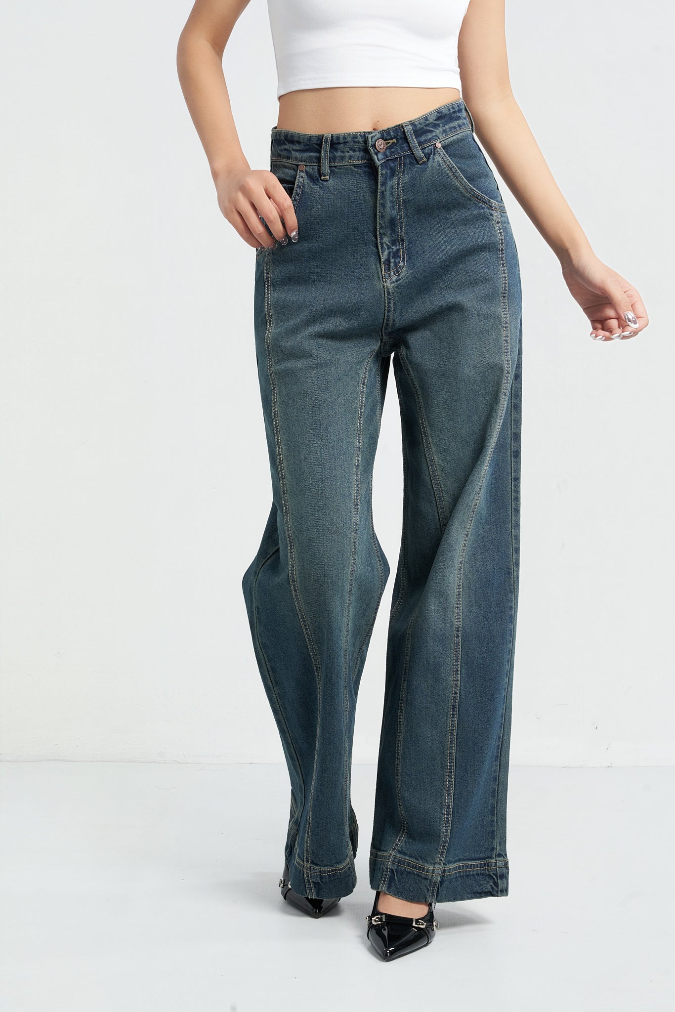 Tinted Vintage Washed Wide Leg Baggy Jeans