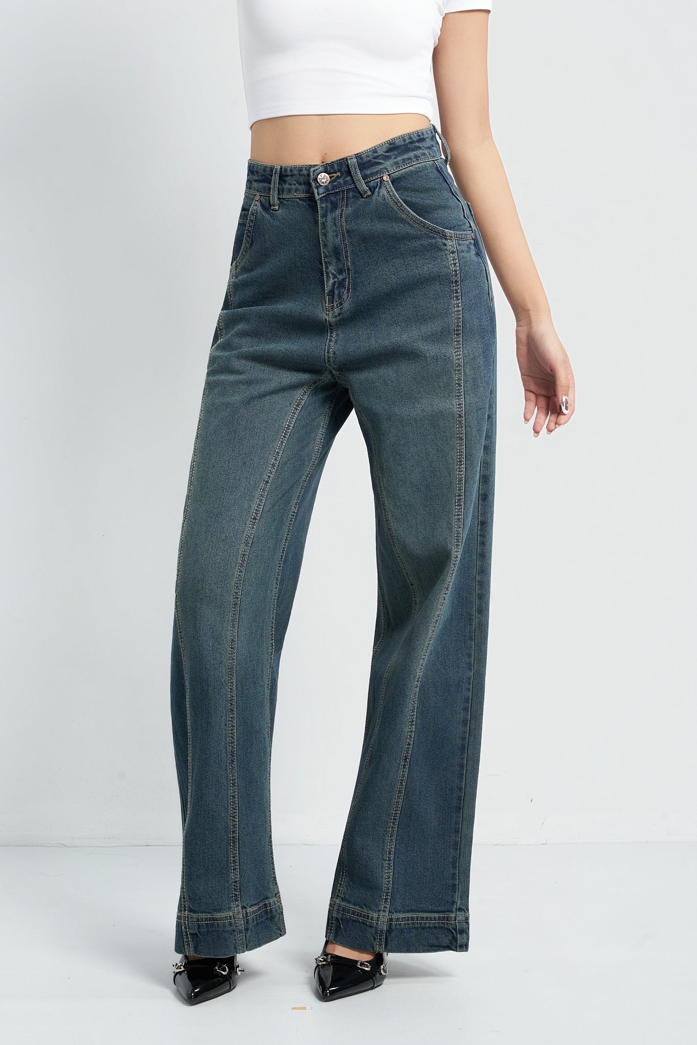 Tinted Vintage Washed Wide Leg Baggy Jeans