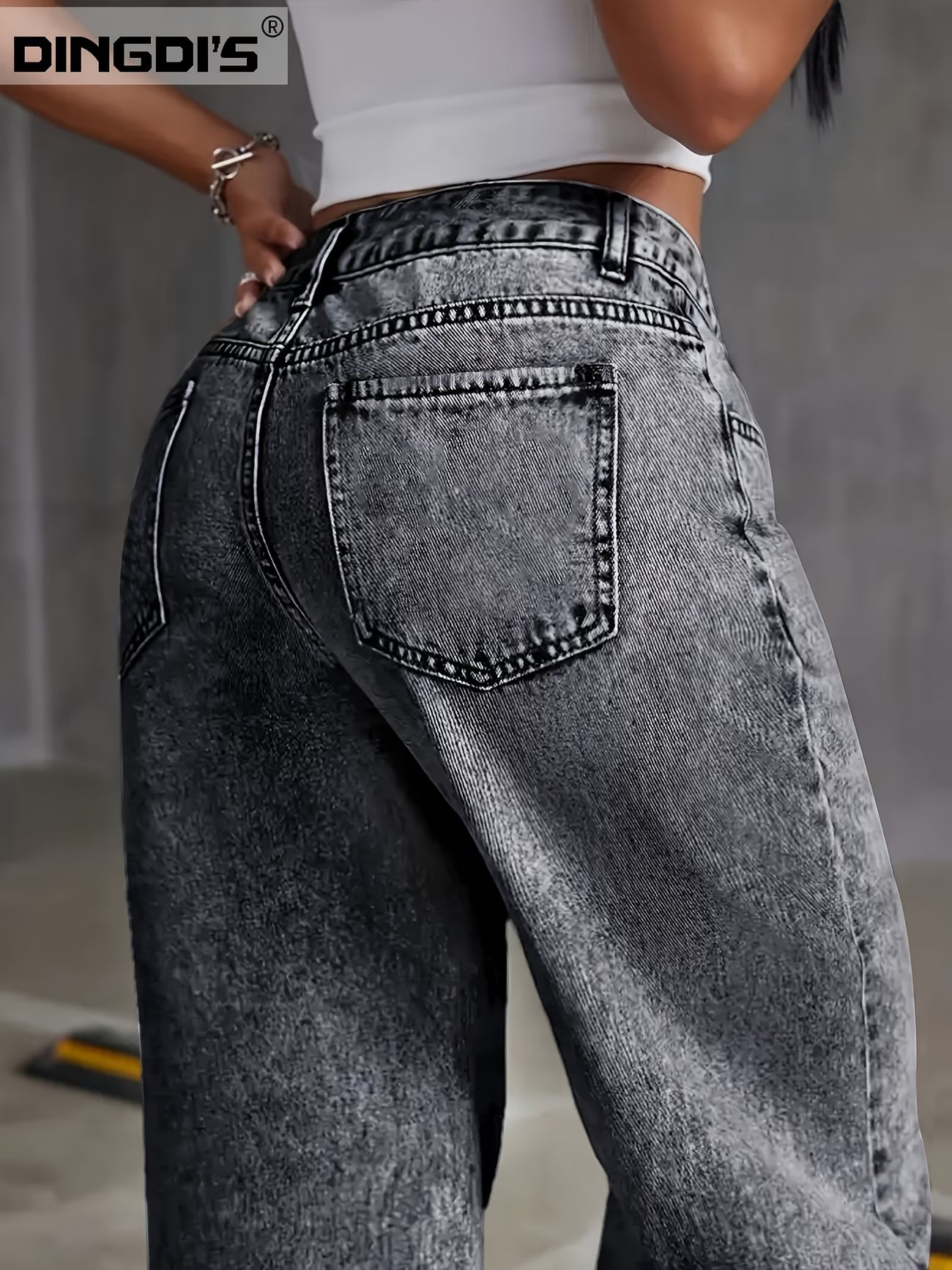 High-Waist Grey Wide Leg Jeans for Women