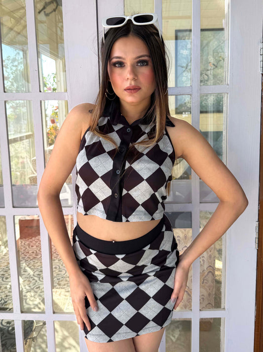 TANDUL Women Stunning Black and White Checkered Co-ord Set