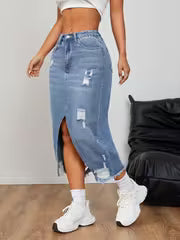 FlowFit A-Line Slit Denim Skirt
