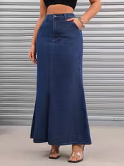 High-Waist Bodycon Denim Maxi Skirt