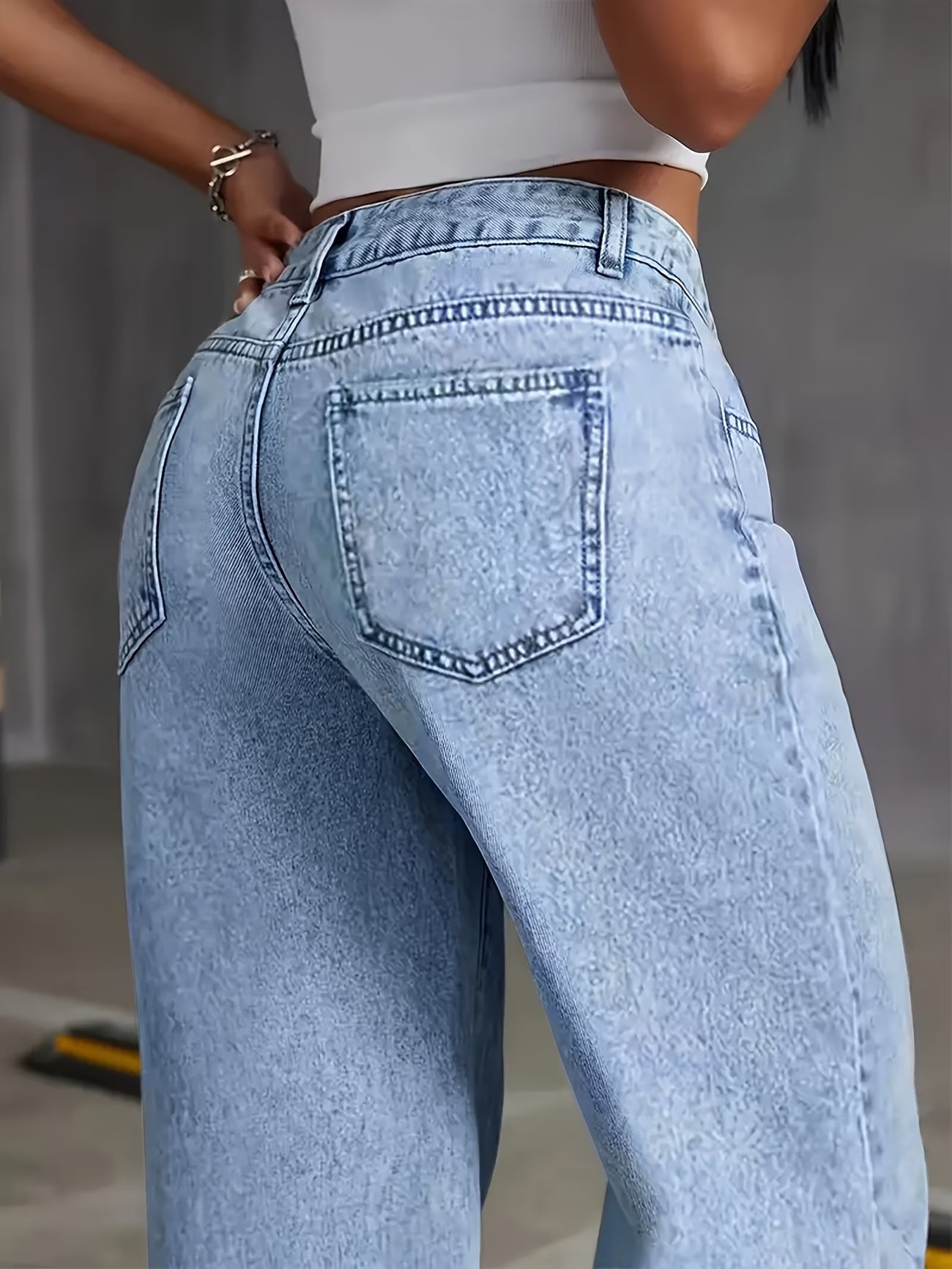 High-Waist Wide Leg Acid Wash Jeans for Women