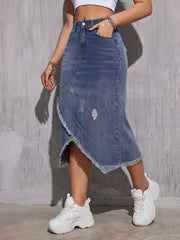 High-Waist Tassel Denim Skirt