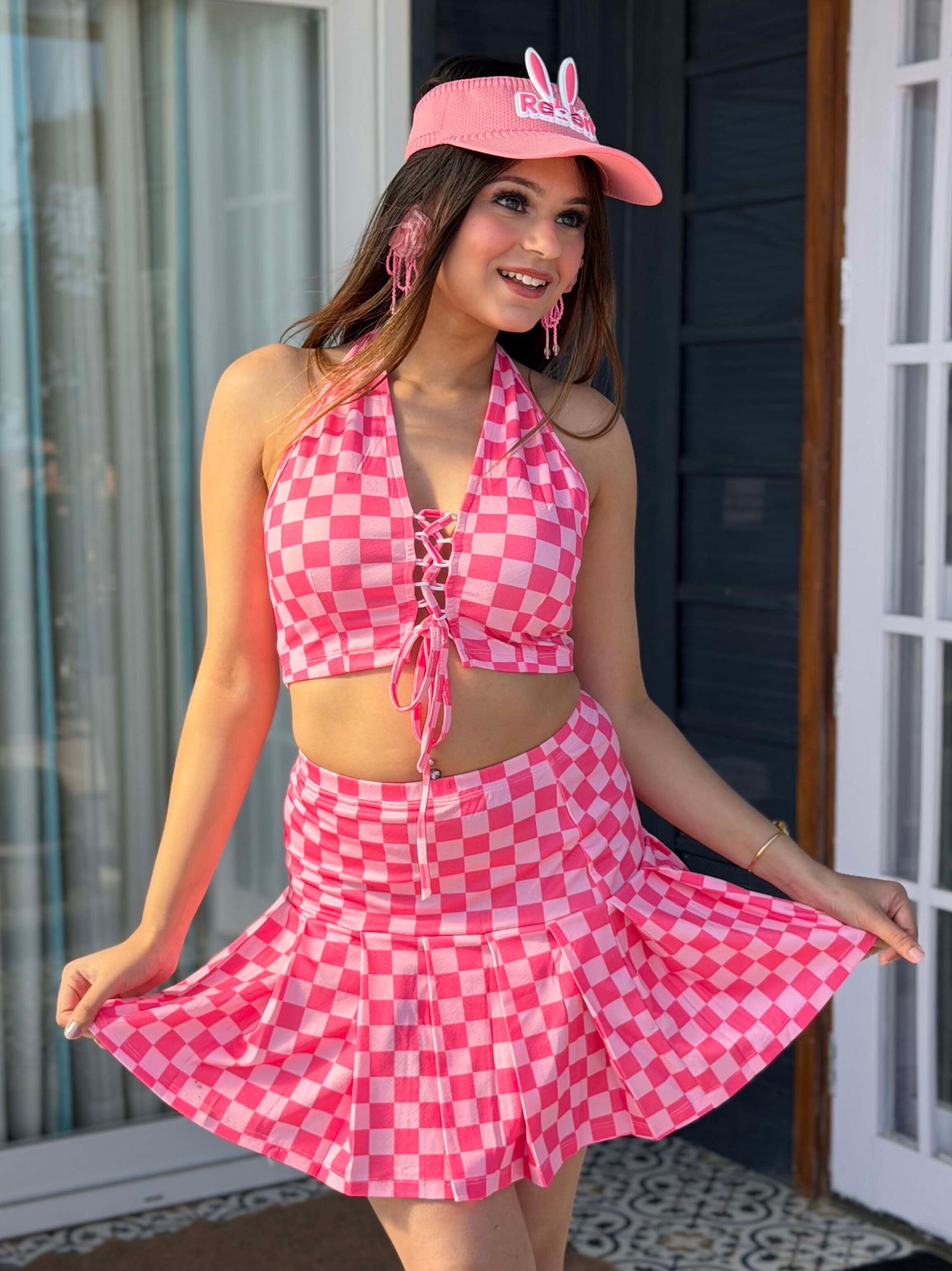 TANDUL Women Pink and White Checkered Co-ord Set