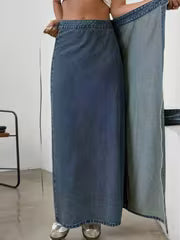 High-Waist Lace-Up Denim Maxi Dress