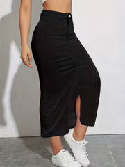 Elevra High-Waist Denim Maxi Skirt
