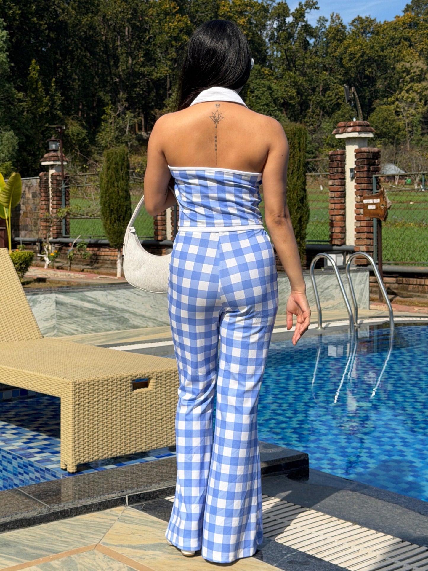 TANDUL Women Blue and White Checkered Co-ord Set