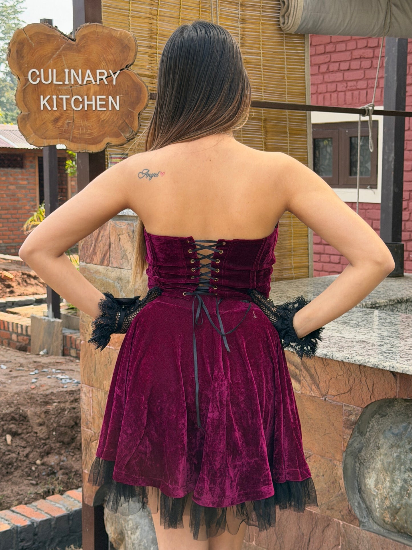 TANDUL Women Elegant Wine Color Velvet Co-ord Set