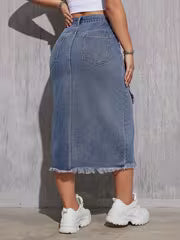 High-Waist Tassel Denim Skirt