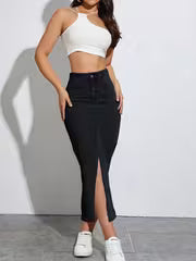 Elevra High-Waist Denim Maxi Skirt