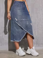 High-Waist Tassel Denim Skirt