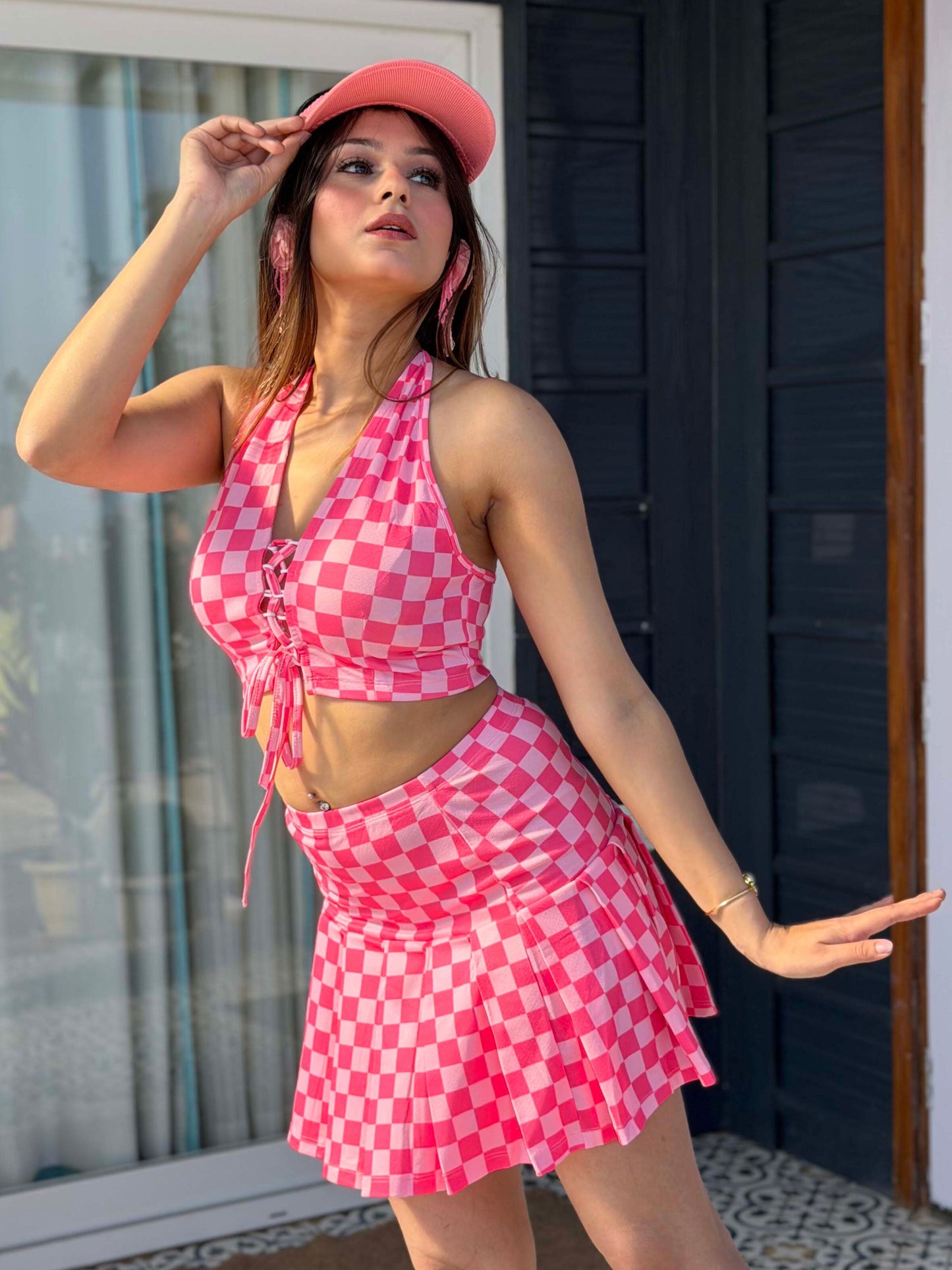 TANDUL Women Pink and White Checkered Co-ord Set