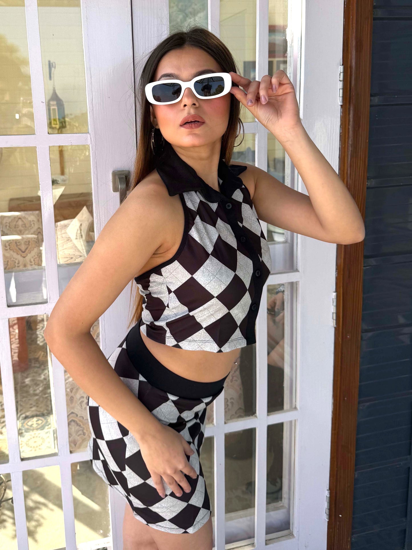 TANDUL Women Stunning Black and White Checkered Co-ord Set