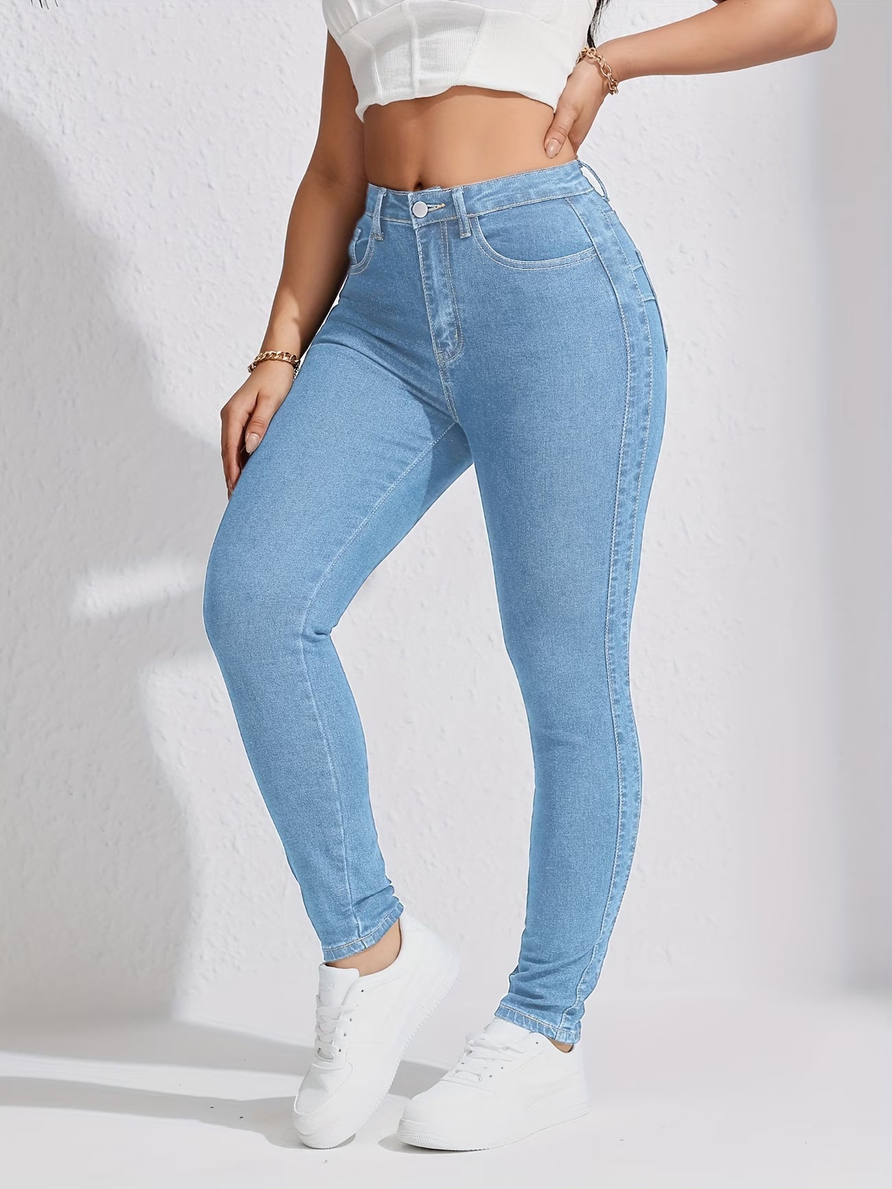 Blue High-Waist Skinny Jeans for Women