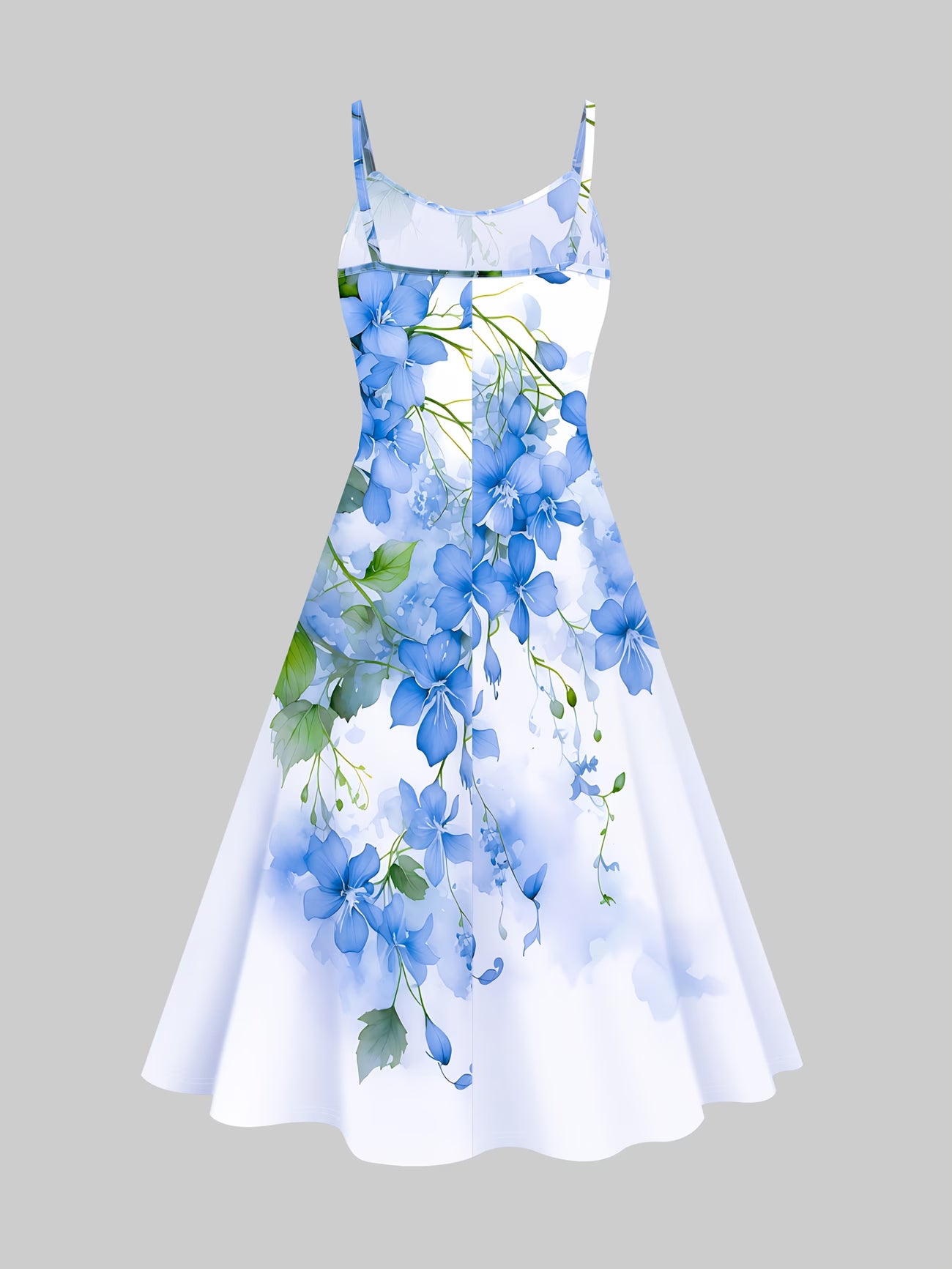 Uzume Elegant Women's Two-piece Set Solid Blue Colour Lace-up Short Sleeve Top and Floral Printed Suspender Dress