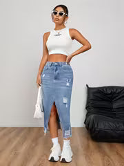 FlowFit A-Line Slit Denim Skirt