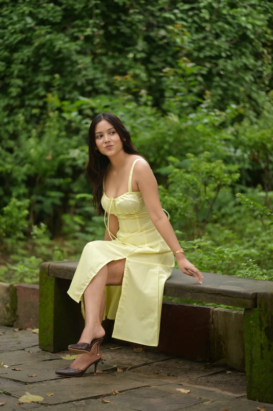 Buttercup Yellow Corset Midi Dress..