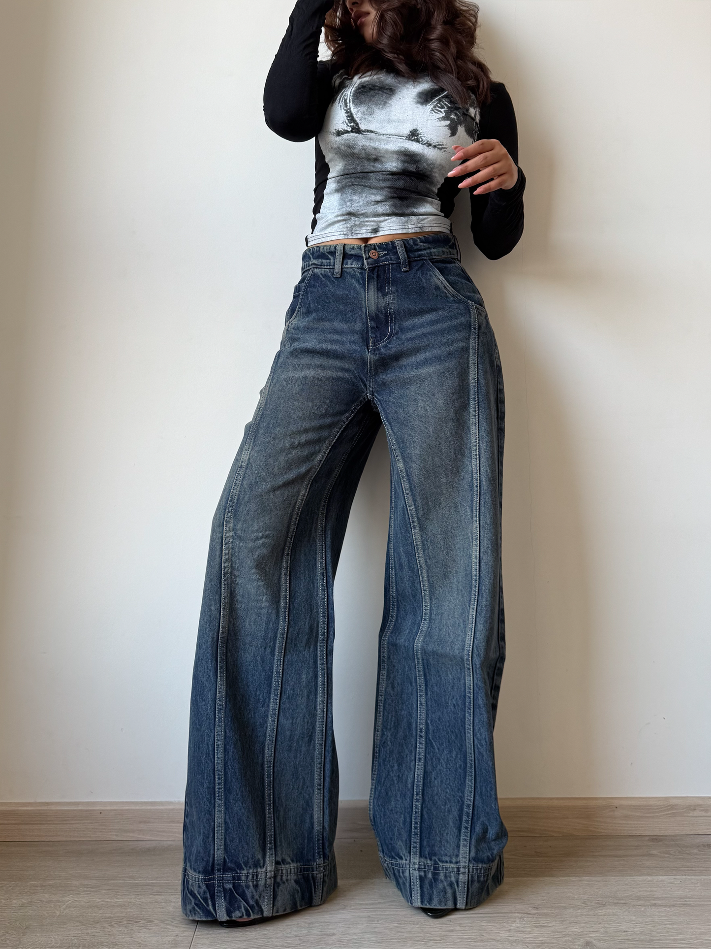 Tinted Vintage Washed Wide Leg Baggy Jeans