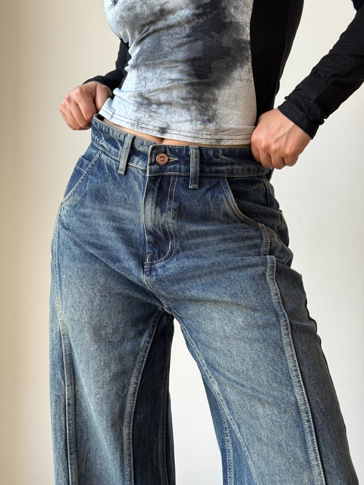 Tinted Vintage Washed Wide Leg Baggy Jeans