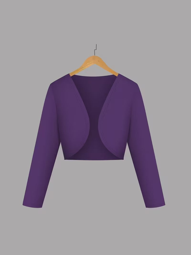 Elegant 2-Piece Women’s Outfit | Purple Cardigan Jacket with Floral Suspender Dress Set