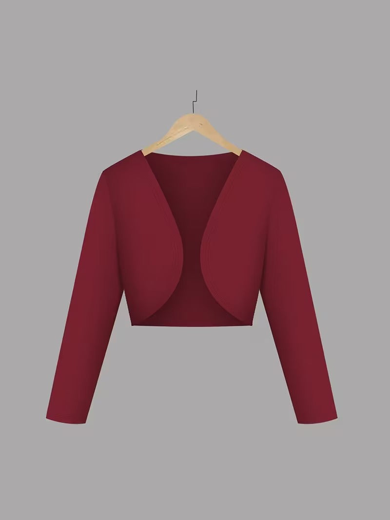 Elegant 2-Piece Women’s Outfit | maroon Cardigan Jacket with Floral Suspender Dress Set