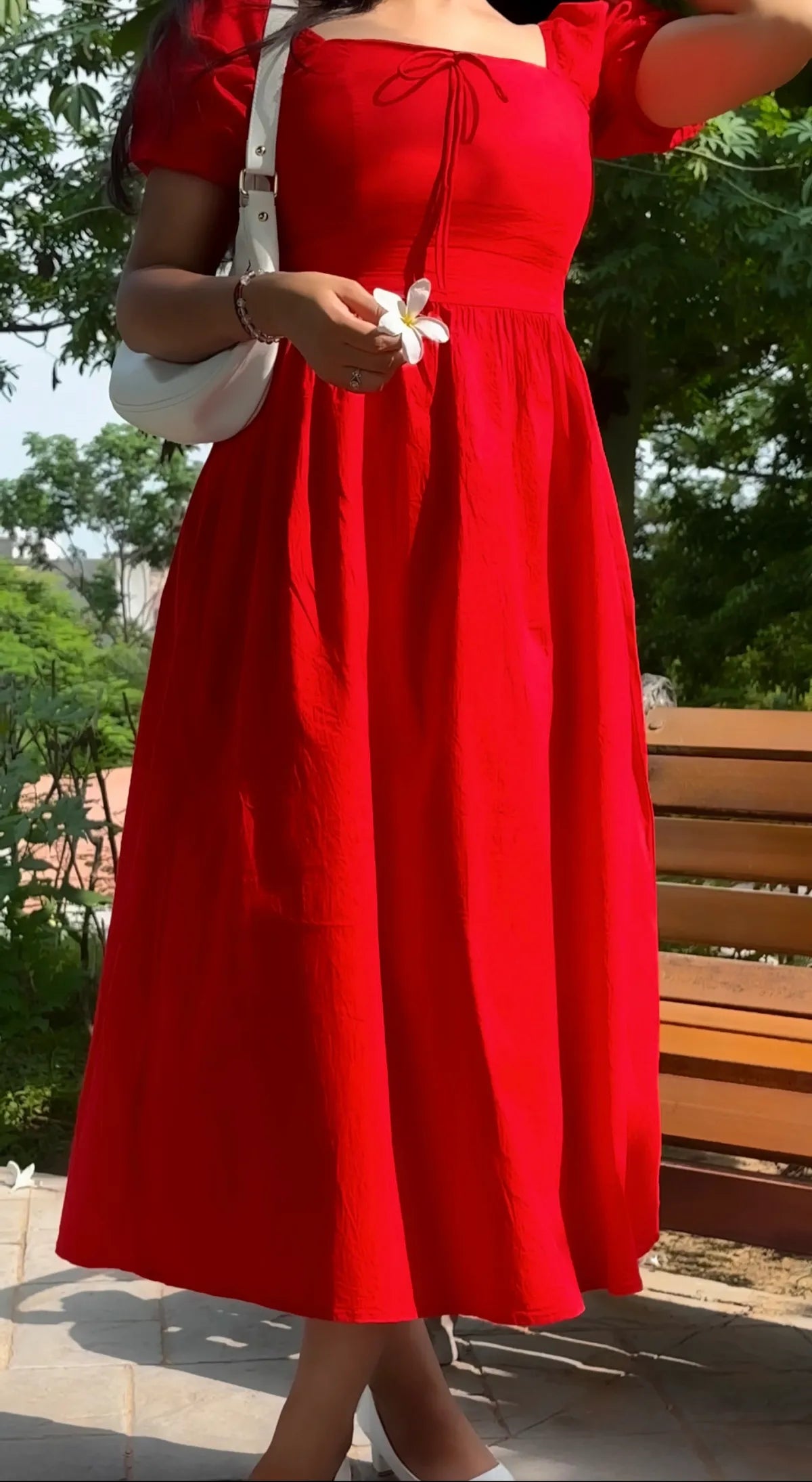 Tie Up Fit & Flare Midi Dress with Puff..