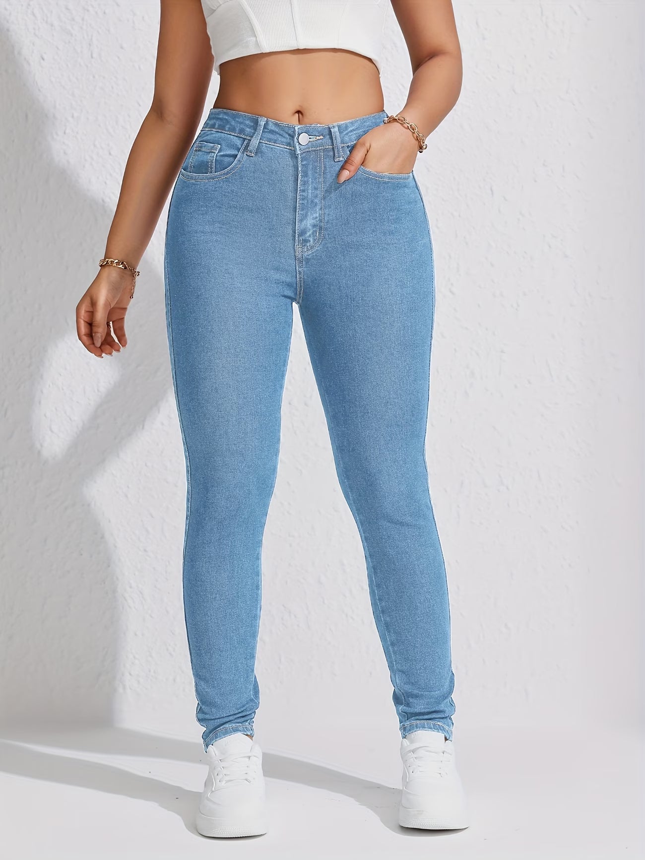 Blue High-Waist Skinny Jeans for Women