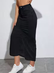 Elevra High-Waist Denim Maxi Skirt