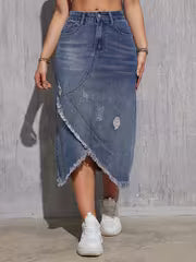 High-Waist Tassel Denim Skirt