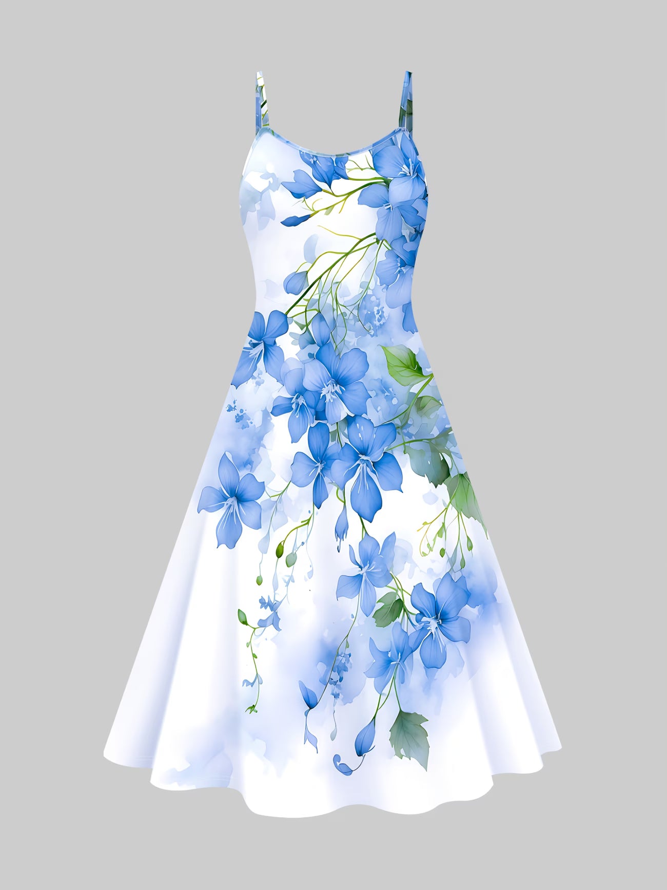 Uzume Elegant Women's Two-piece Set Solid Blue Colour Lace-up Short Sleeve Top and Floral Printed Suspender Dress