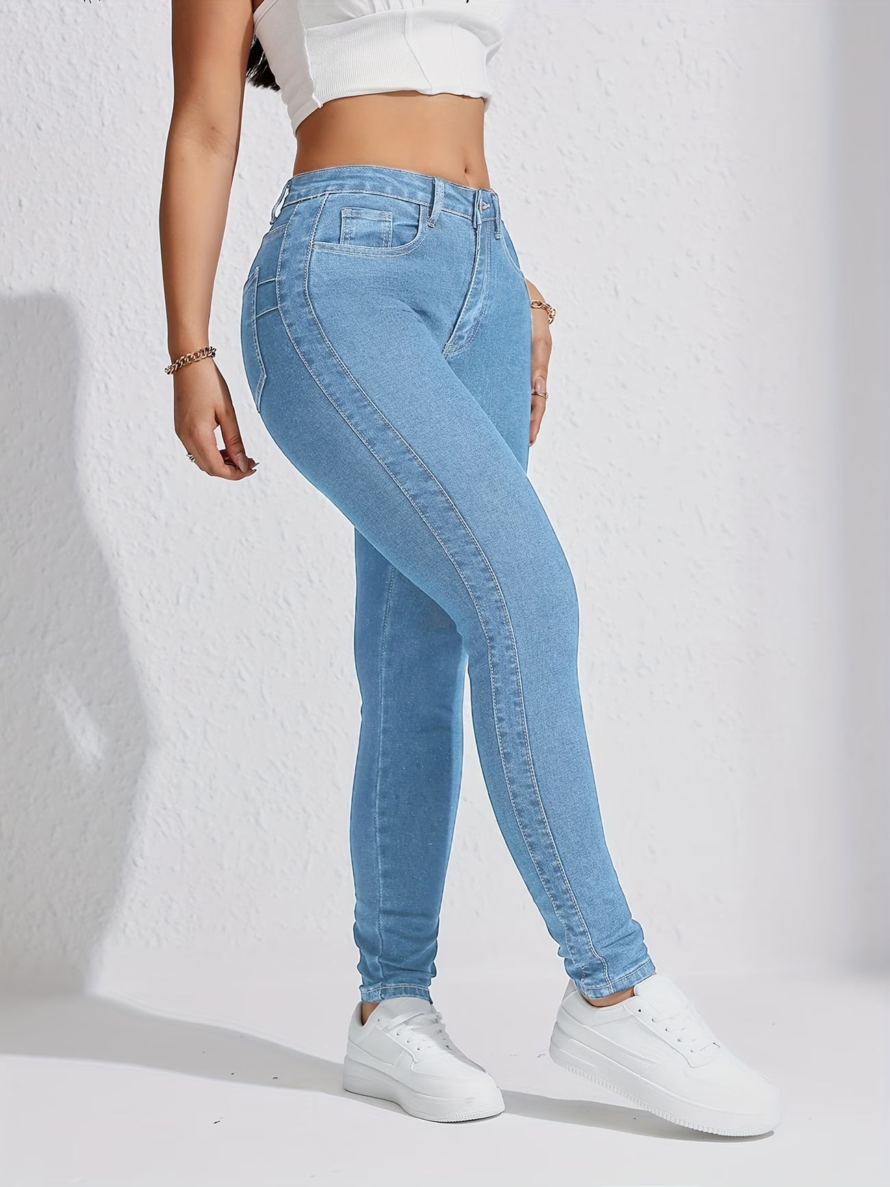 Blue High-Waist Skinny Jeans for Women